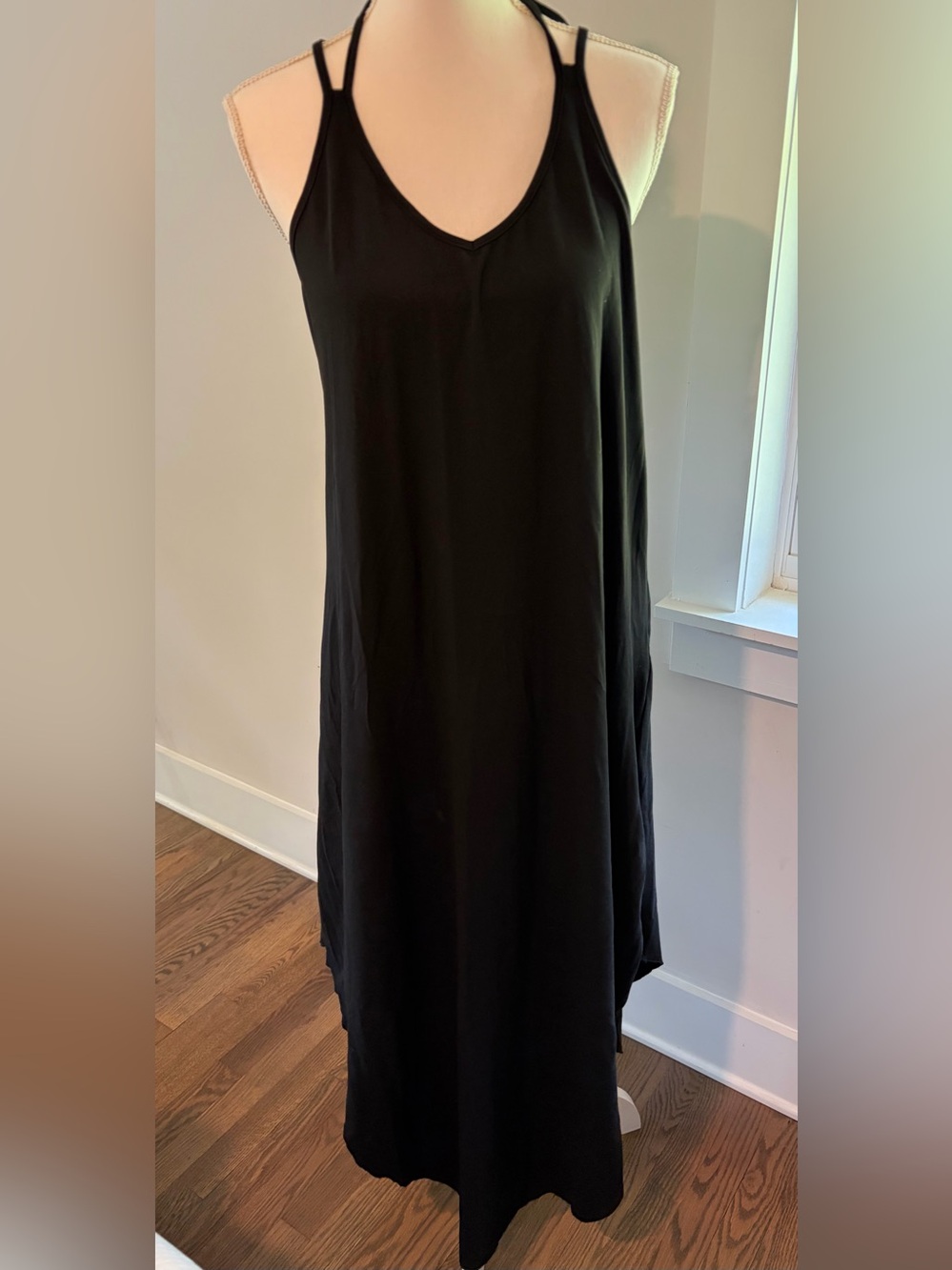 Simple Black V-Neck Slip cotton Dress